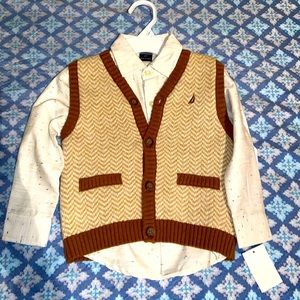 Boy toddler button down long sleeve and vest